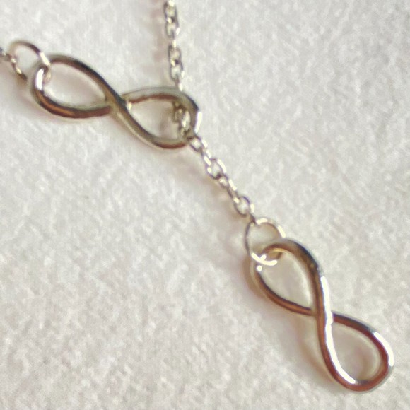 Lariat Chain Necklace Double Infinity Silver Tone Pendant - Picture 2 of 9
